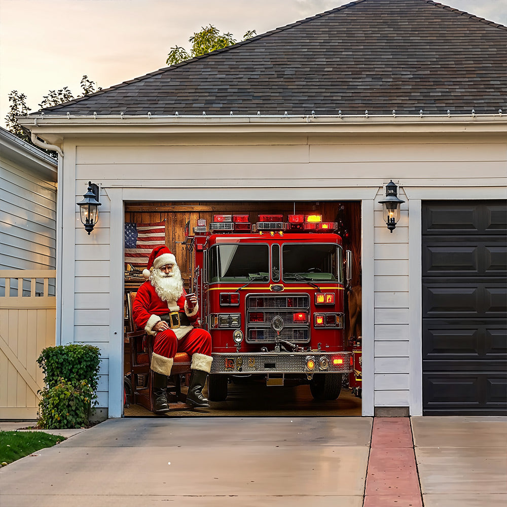 Lorva Garage Door Banner Decoration Holiday Fire Department Santa Garage