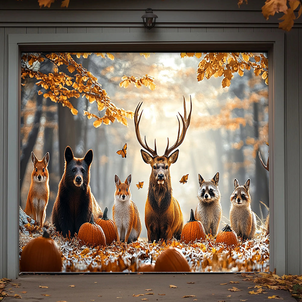 Lorva Garage Door Banner Decoration Fall Forest Companions