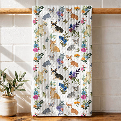 Lorva Corgi Kitchen Towel Charming Floral Corgi