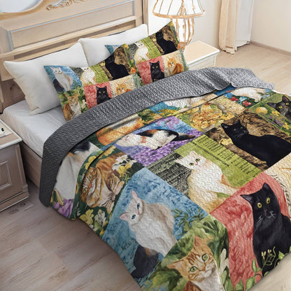 Lorva All Season Quilt 3-Piece Set Garden Kittens Delight