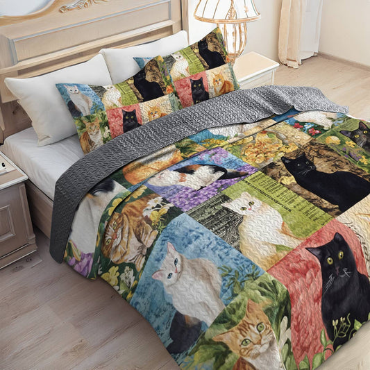Lorva All Season Quilt 3-Piece Set Garden Kittens Delight