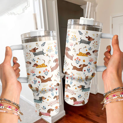 Lorva Dachshund Tumbler Happy Field Flowers
