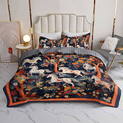 Lorva Horse All Season Quilt 3-Piece Set Beauty Flower Forest