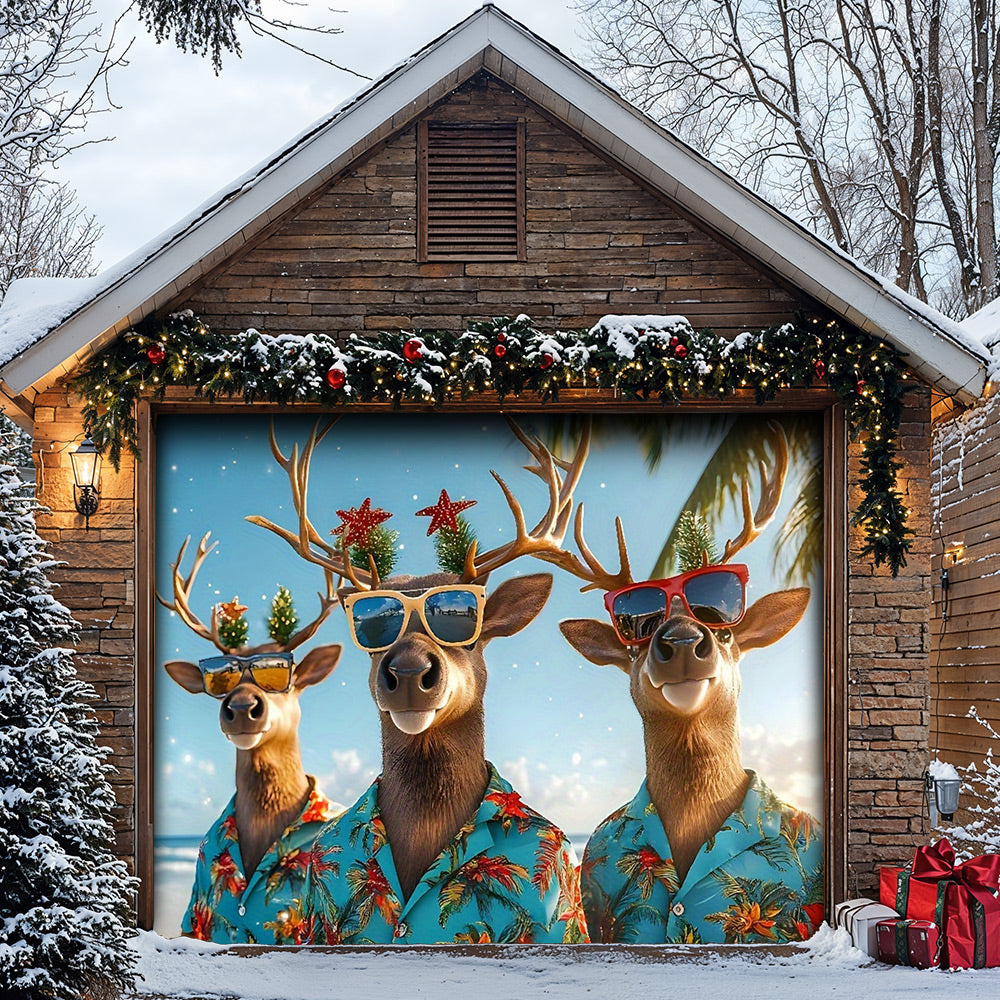 Lorva Christmas Garage Door Banner Decoration Santa’s Tropical Reindeer Crew