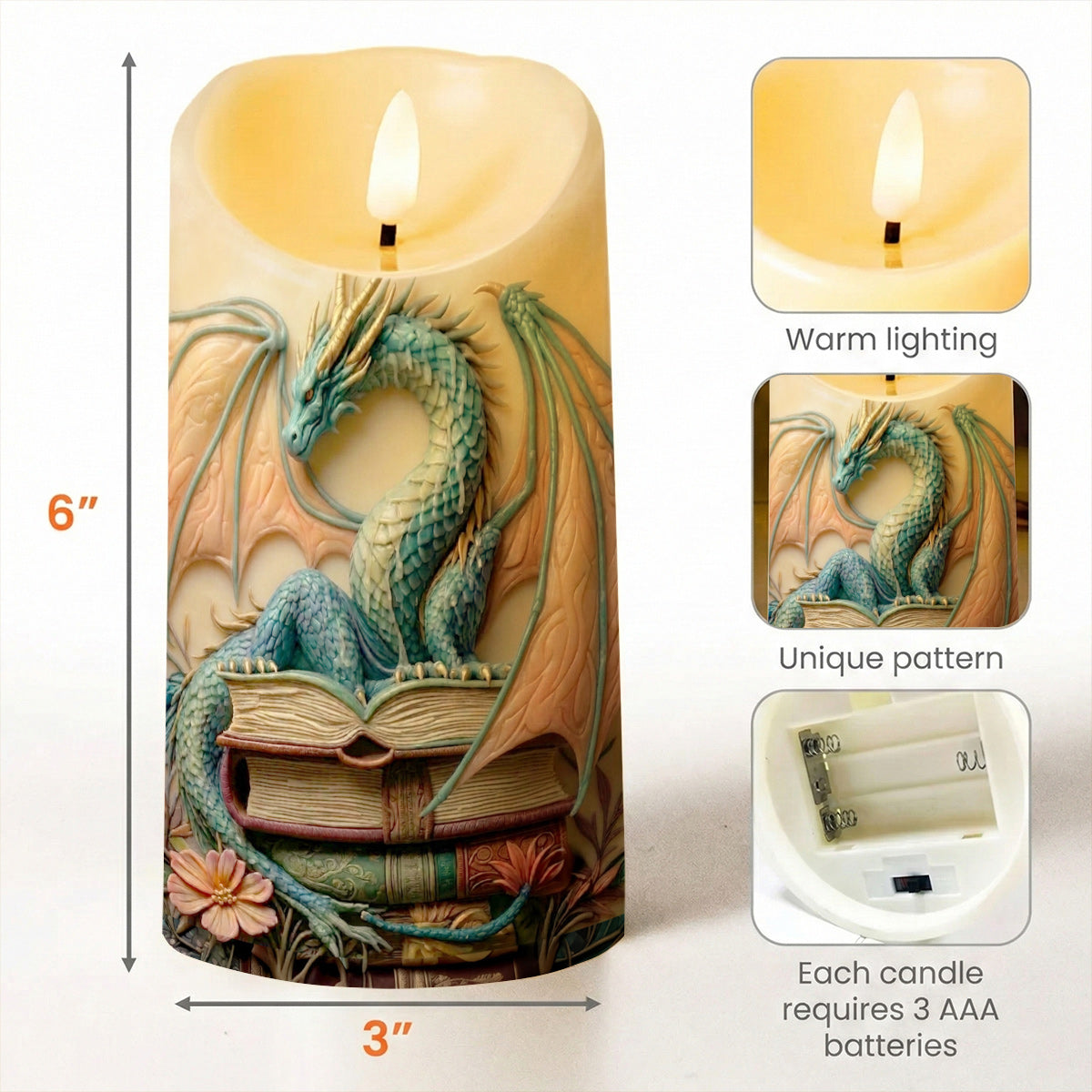 Lorva Reading 2D Printed LED Candle A Dragon's Favorite Reading