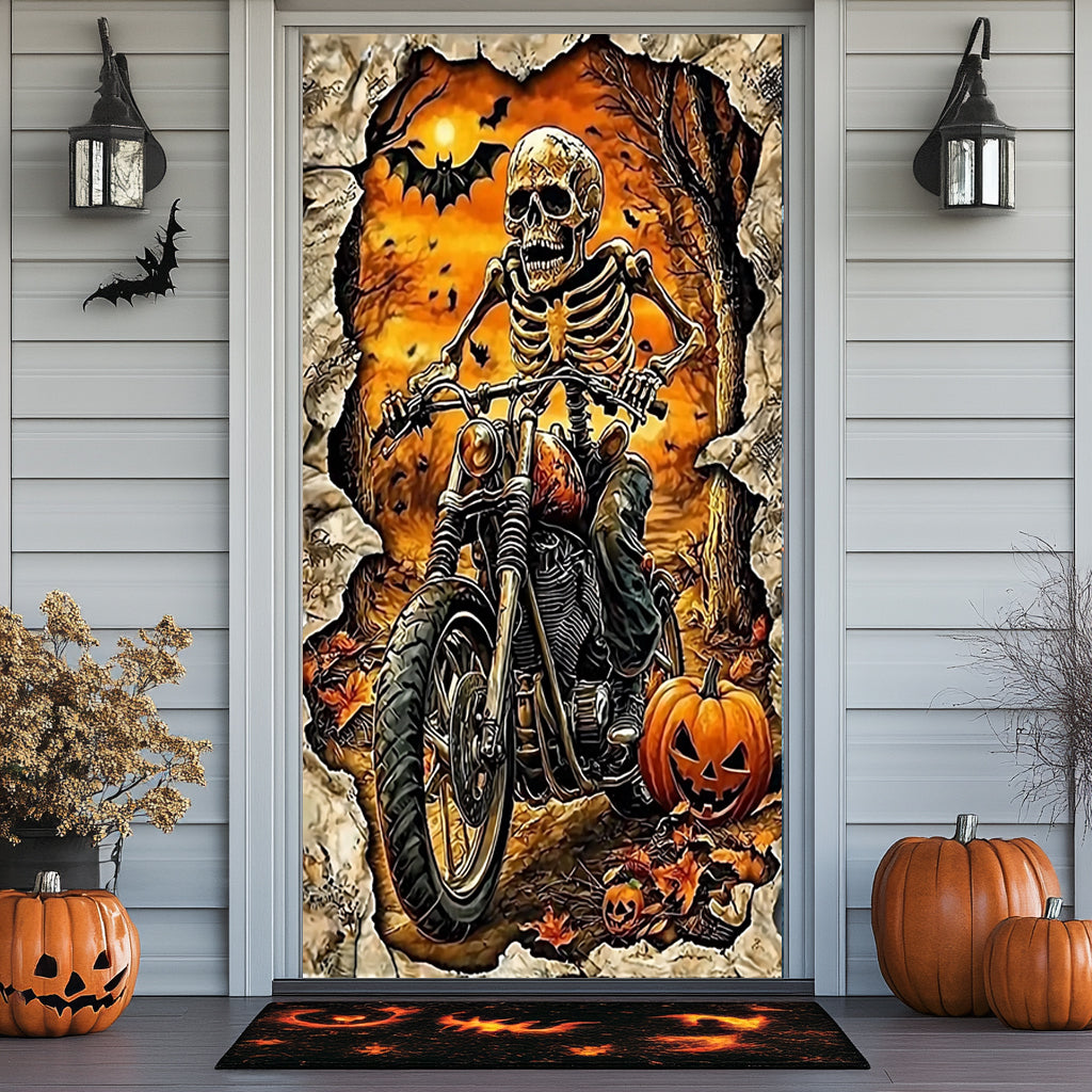 Lorva Halloween Door Cover Skeleton Rider’s Halloween Ride