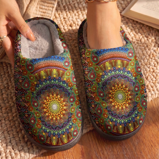 Lorva Hippie Fleece Lined Slippers Vintage Sunflower