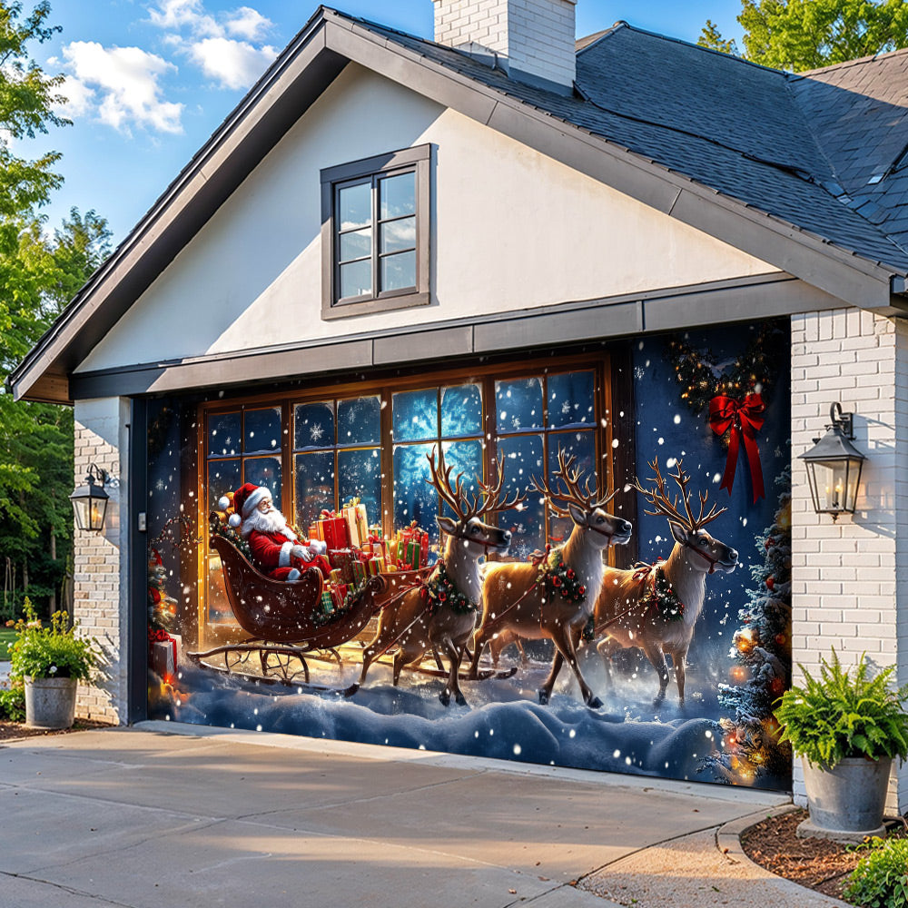 Lorva Christmas Garage Door Banner Decoration Festive Christmas Reindeer & Snow