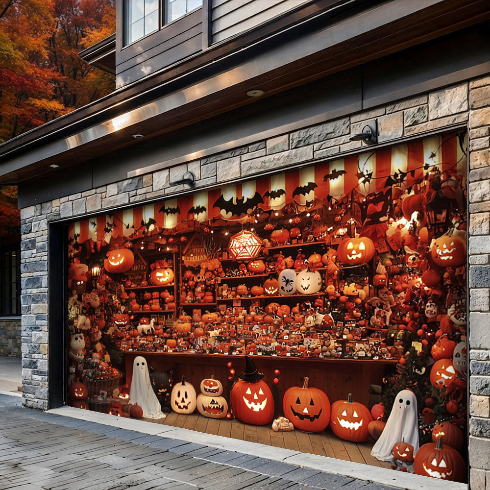 Lorva Halloween Garage Door Banner Decoration Shopfront Pumpkins