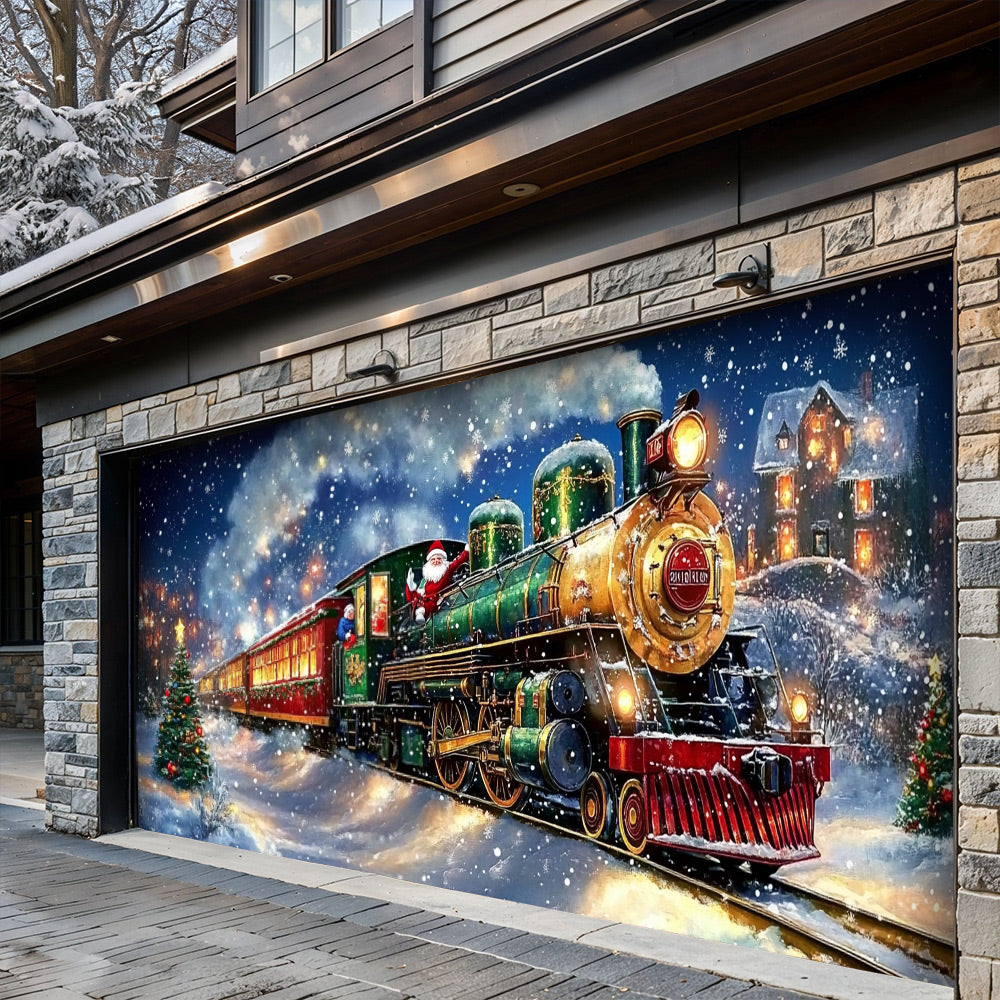 Lorva Christmas Garage Door Banner Decoration Magical Holiday Express Santa’s Train Spreading Cheer