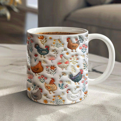 Lorva Flat Print Mug Cute Floral Chickens