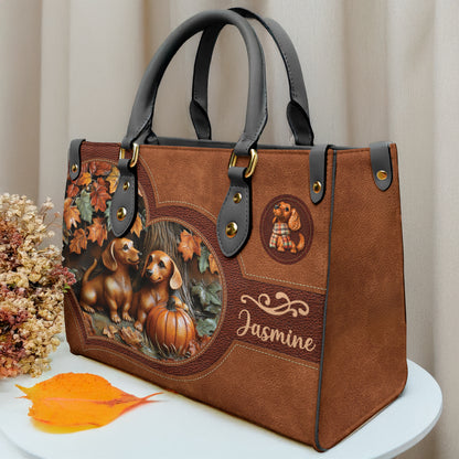 Lorva Personalized Dachshund Leather Bag Fall In Love
