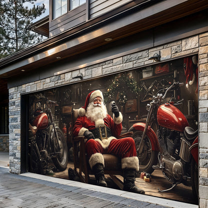 Lorva Christmas Garage Door Banner Decoration Santa’s Motorcycle Garage