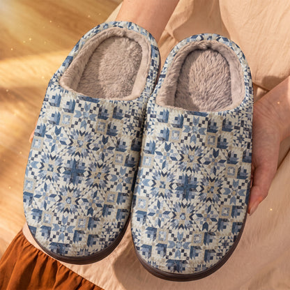 Lorva Quilting Blocks Fleece Lined Slippers Happy Winter