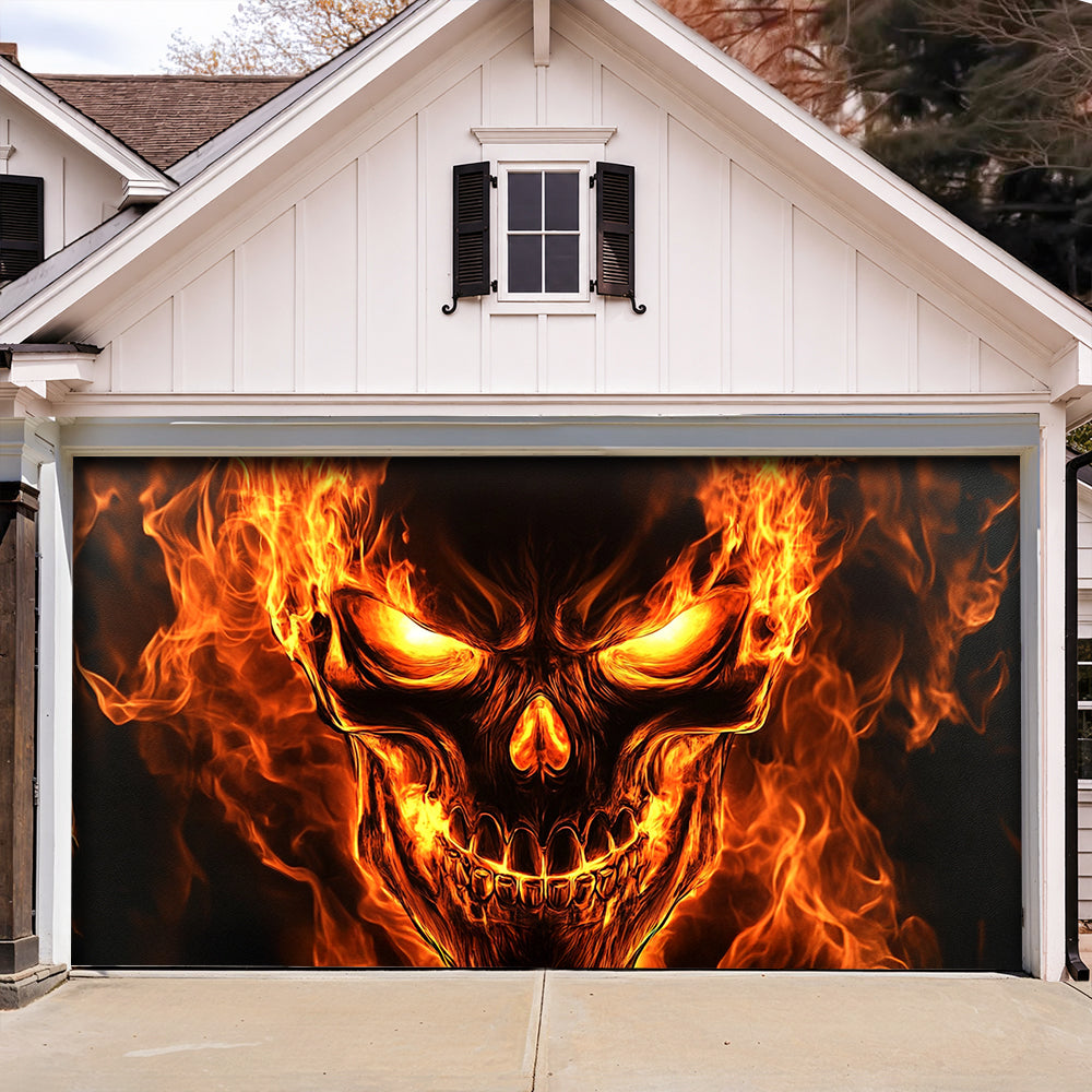 Lorva Halloween Garage Door Banner Decoration Flaming Skull