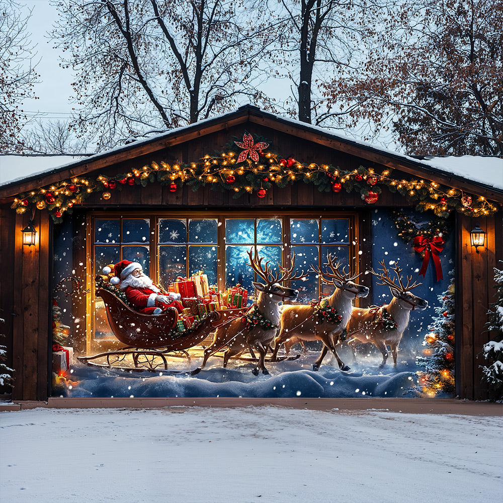 Lorva Christmas Garage Door Banner Decoration Festive Christmas Reindeer & Snow