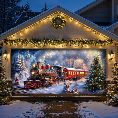 Lorva Christmas Garage Door Banner Decoration Santa’s Snowy Train Adventure