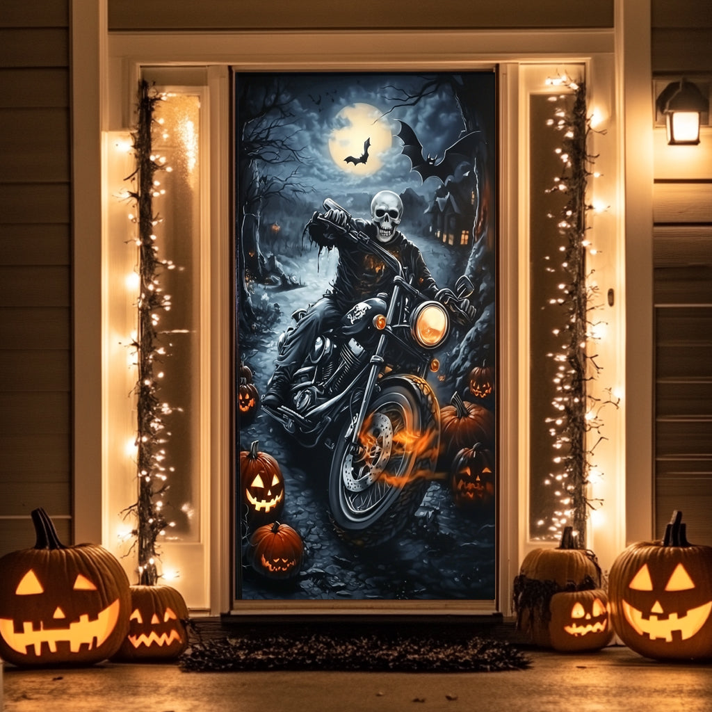 Lorva Halloween Door Cover Skeleton Biker Halloween