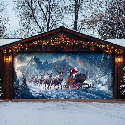 Lorva Christmas Garage Door Banner Decoration Santa’s Festive Forest Journey
