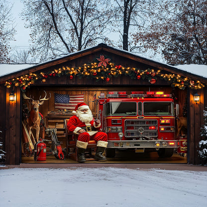 Lorva Garage Door Banner Decoration Holiday Fire Department Santa Garage