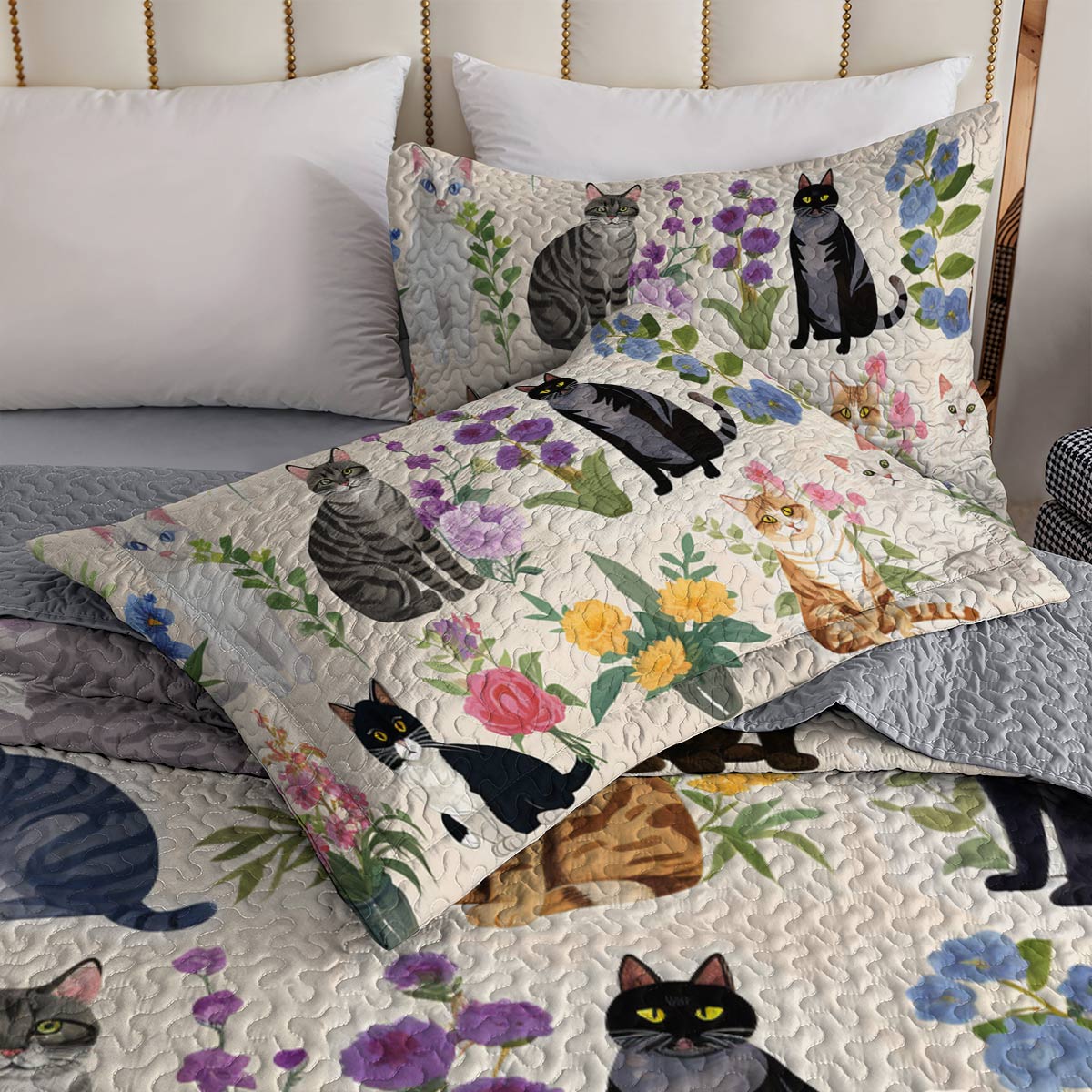 Lorva Cat All Season Quilt 3-Piece Set Charming Dream Garden
