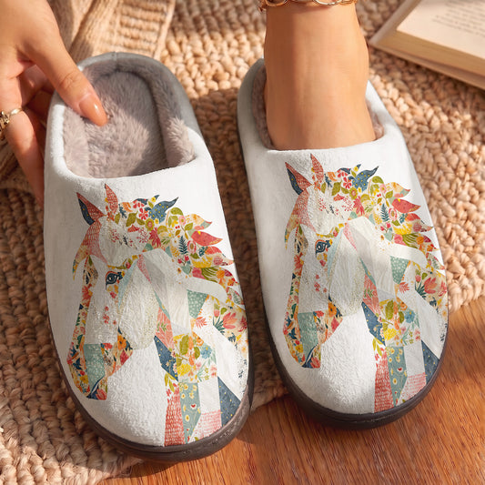 Lorva Horse Fleece Lined Slippers Charming Floral