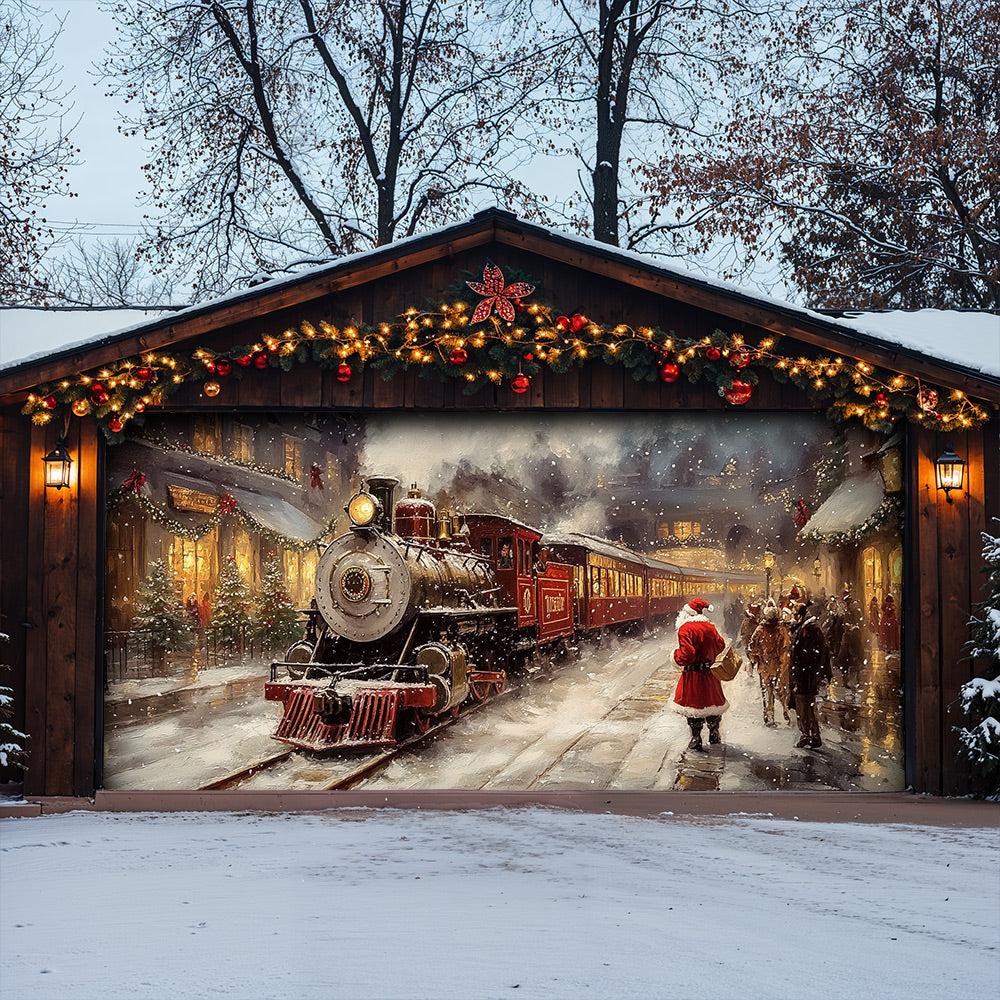 Lorva Christmas Garage Door Banner Decoration Merry Christmas Train Ride