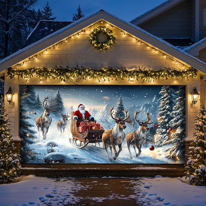 Lorva Christmas Garage Door Banner Decoration Happy Reindeer Run On Christmas