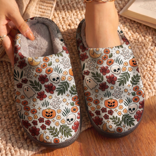 Lorva Fleece Lined Slippers Happy Halloween Floral