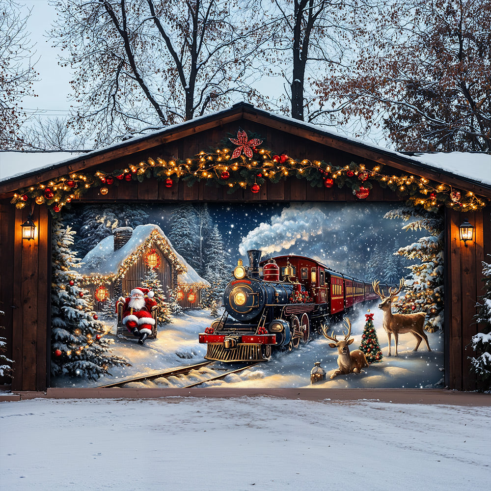 Lorva Christmas Garage Door Banner Decoration Winter Wonderland Christmas Train