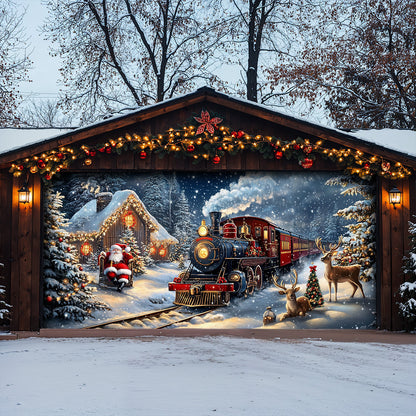 Lorva Christmas Garage Door Banner Decoration Winter Wonderland Christmas Train