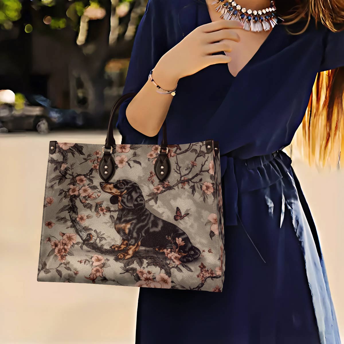 Lorva Dachshund Leather Bag Royal Garden Romp