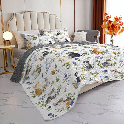 Lorva All Season Quilt 3-Piece Set Sweet Floral Cats