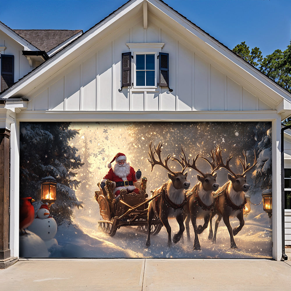Lorva Christmas Garage Door Banner Decoration Santa’s Reindeer Journey