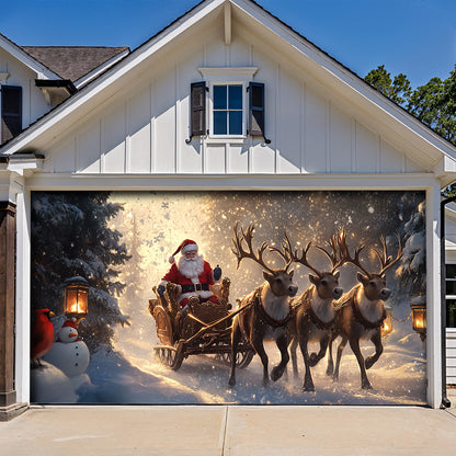 Lorva Christmas Garage Door Banner Decoration Santa’s Reindeer Journey