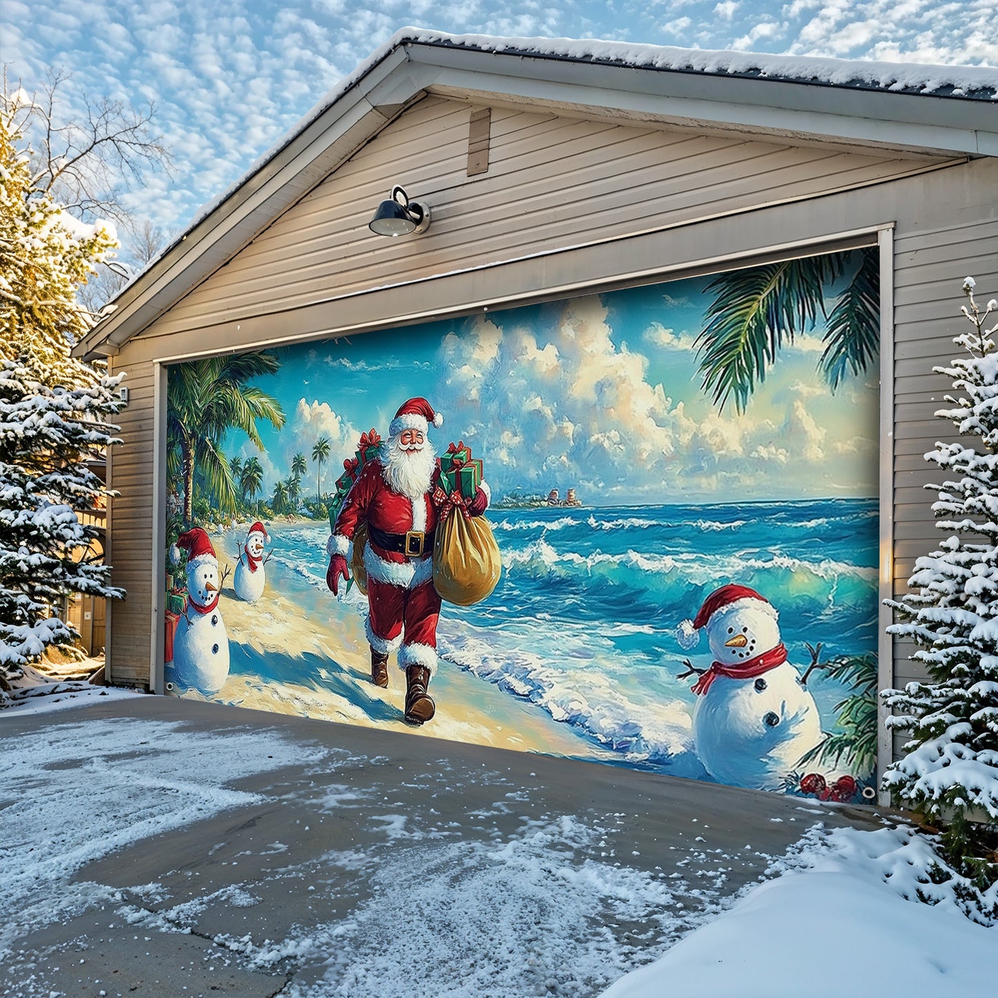 Lorva Christmas Garage Door Banner Decoration Relax Beach