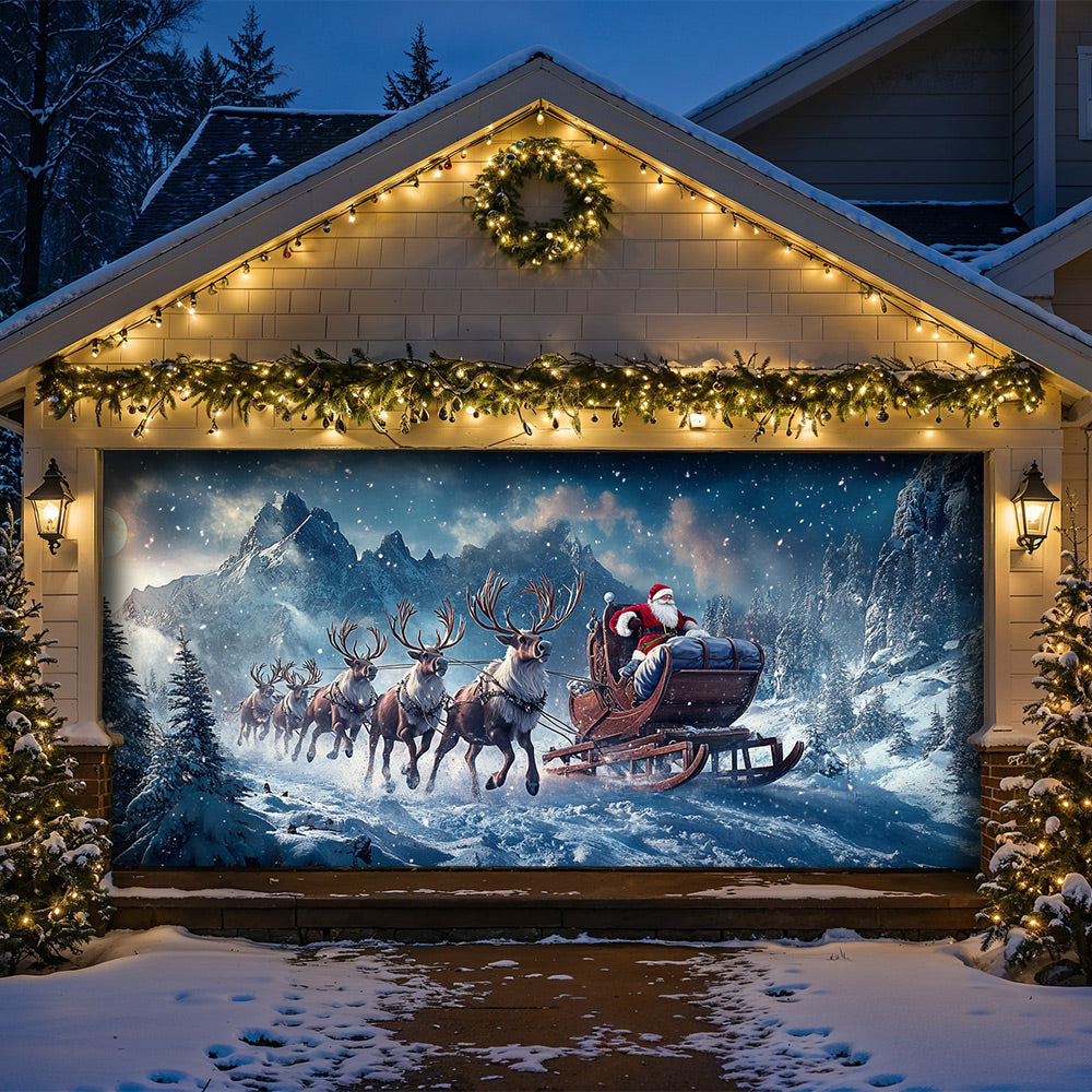 Lorva Christmas Garage Door Banner Decoration Santa’s Festive Forest Journey