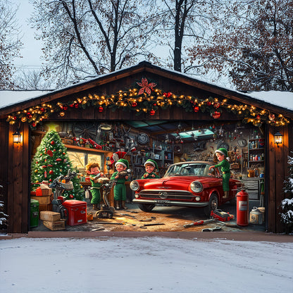 Lorva Garage Door Banner Decoration Christmas Elves Garage Workshop