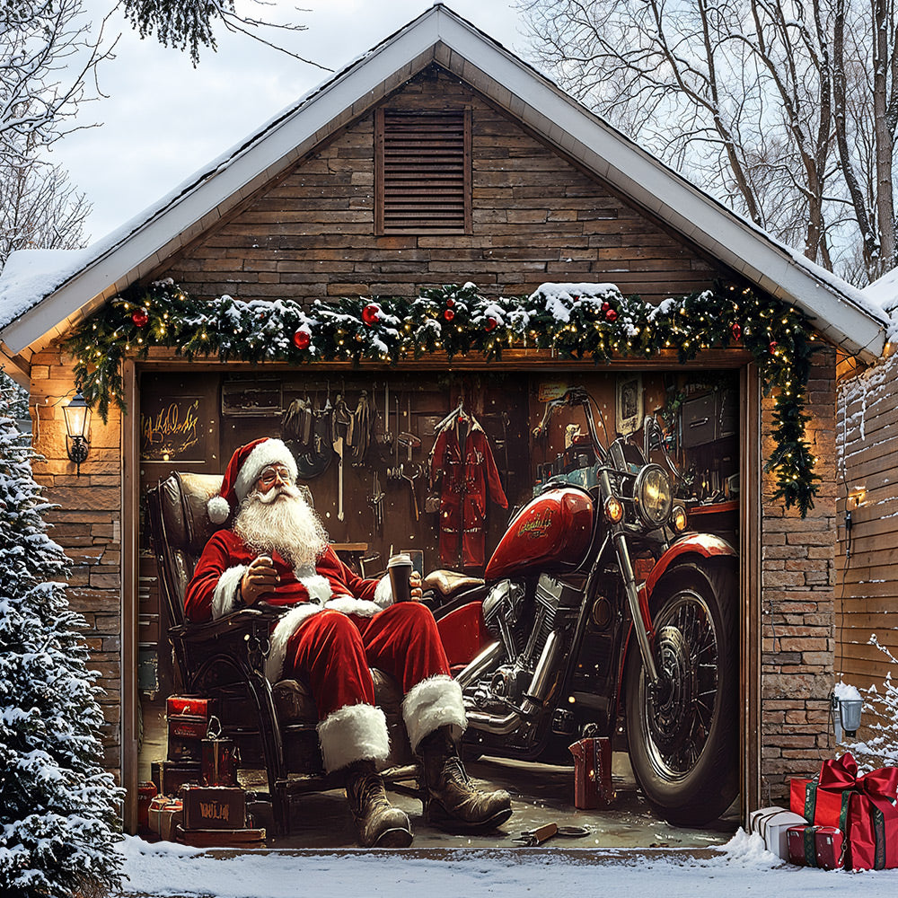 Lorva Christmas Garage Door Banner Decoration Santa’s Christmas Ride Crew