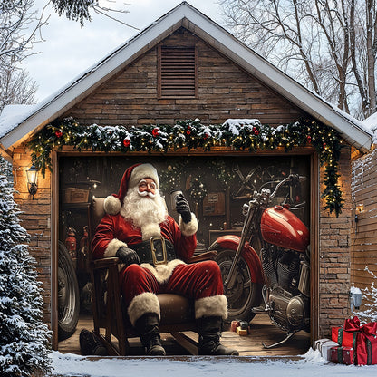 Lorva Christmas Garage Door Banner Decoration Santa’s Motorcycle Garage