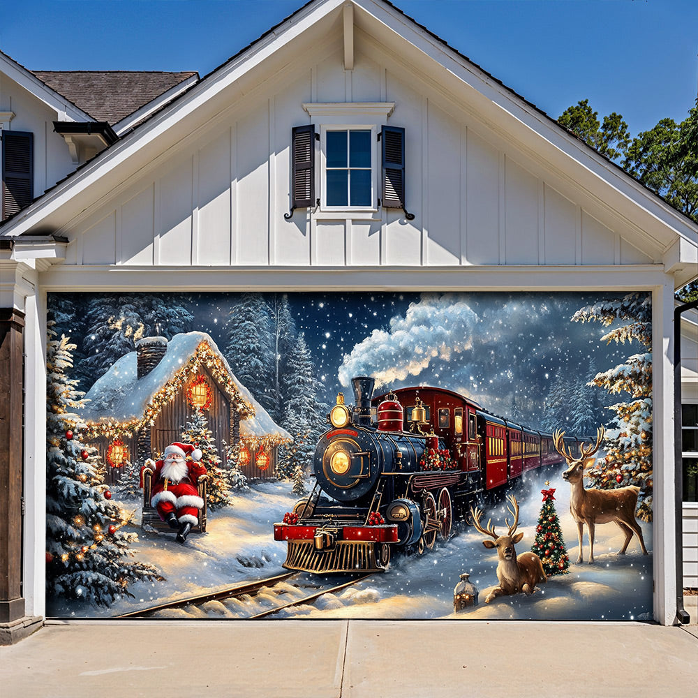 Lorva Christmas Garage Door Banner Decoration Winter Wonderland Christmas Train