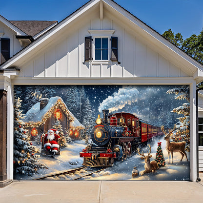 Lorva Christmas Garage Door Banner Decoration Winter Wonderland Christmas Train