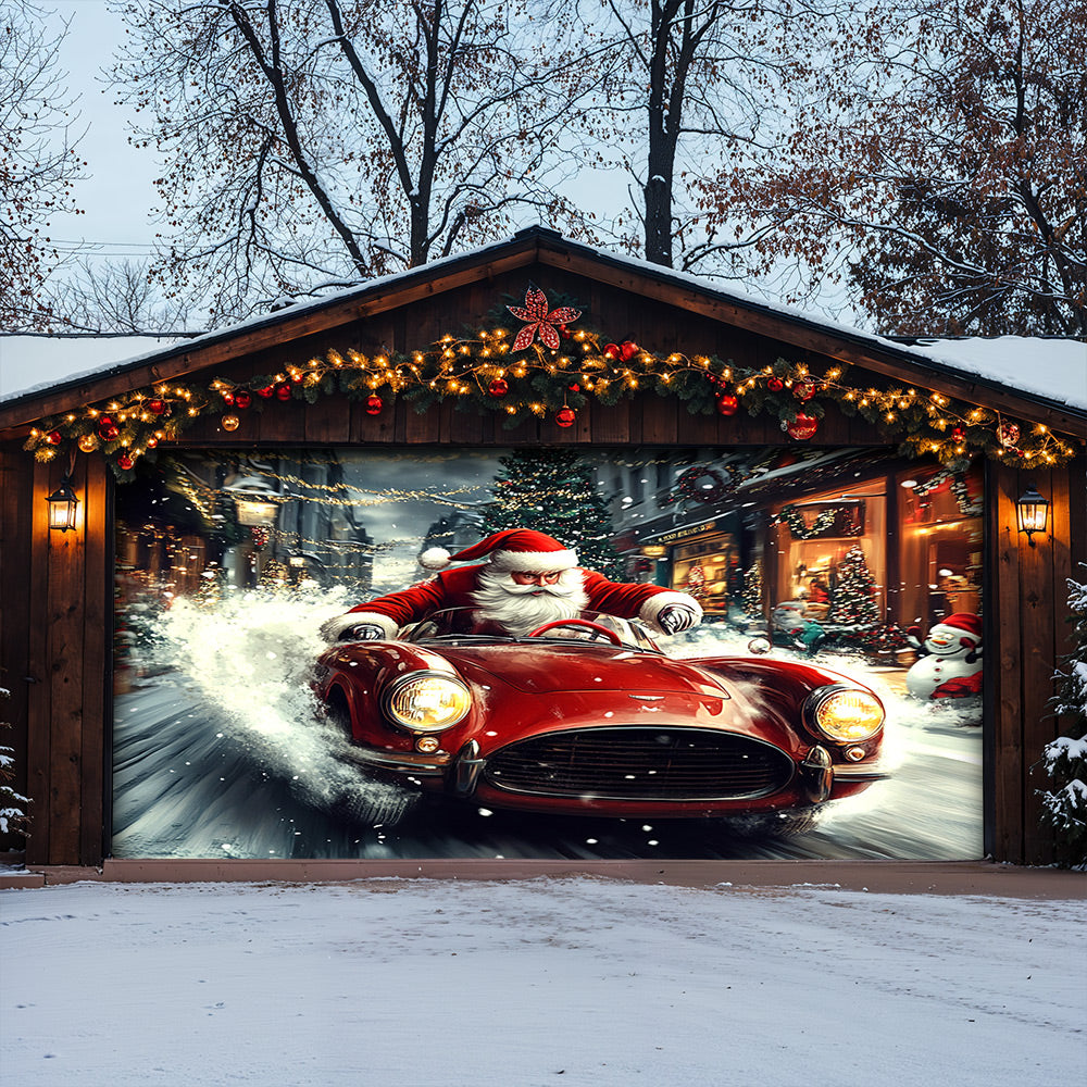 Lorva Christmas Garage Door Banner Decoration Majestic Santa Racing