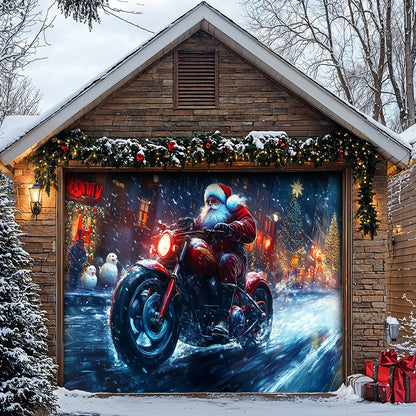 Lorva Christmas Garage Door Banner Decoration Santa’s Holiday Thunder