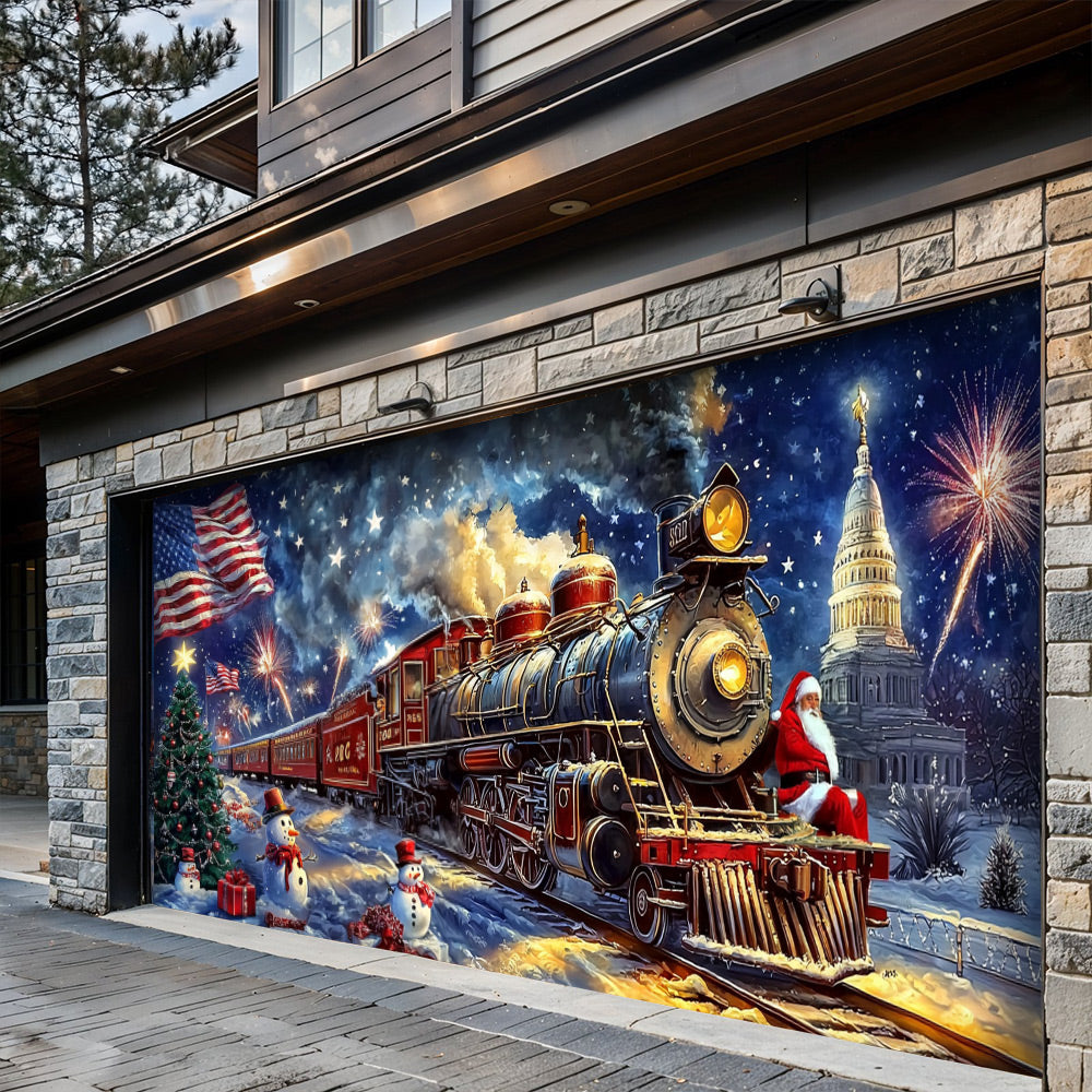 Lorva Christmas Garage Door Banner Decoration The Patriotic Polar Express