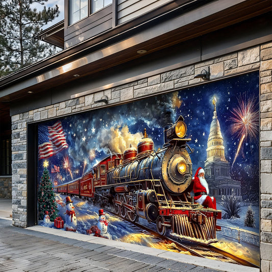 Lorva Christmas Garage Door Banner Decoration The Patriotic Polar Express