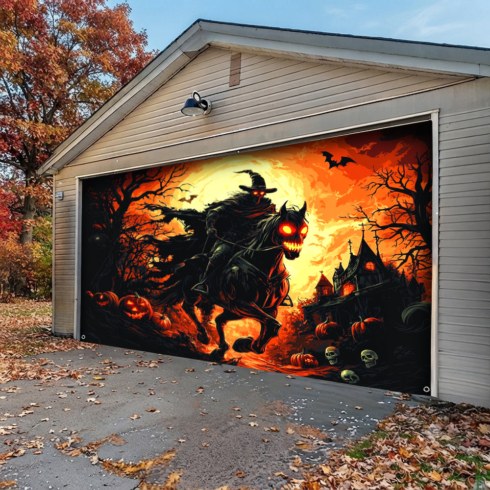 Lorva Halloween Garage Door Banner Decoration The Cursed Horseman Halloween