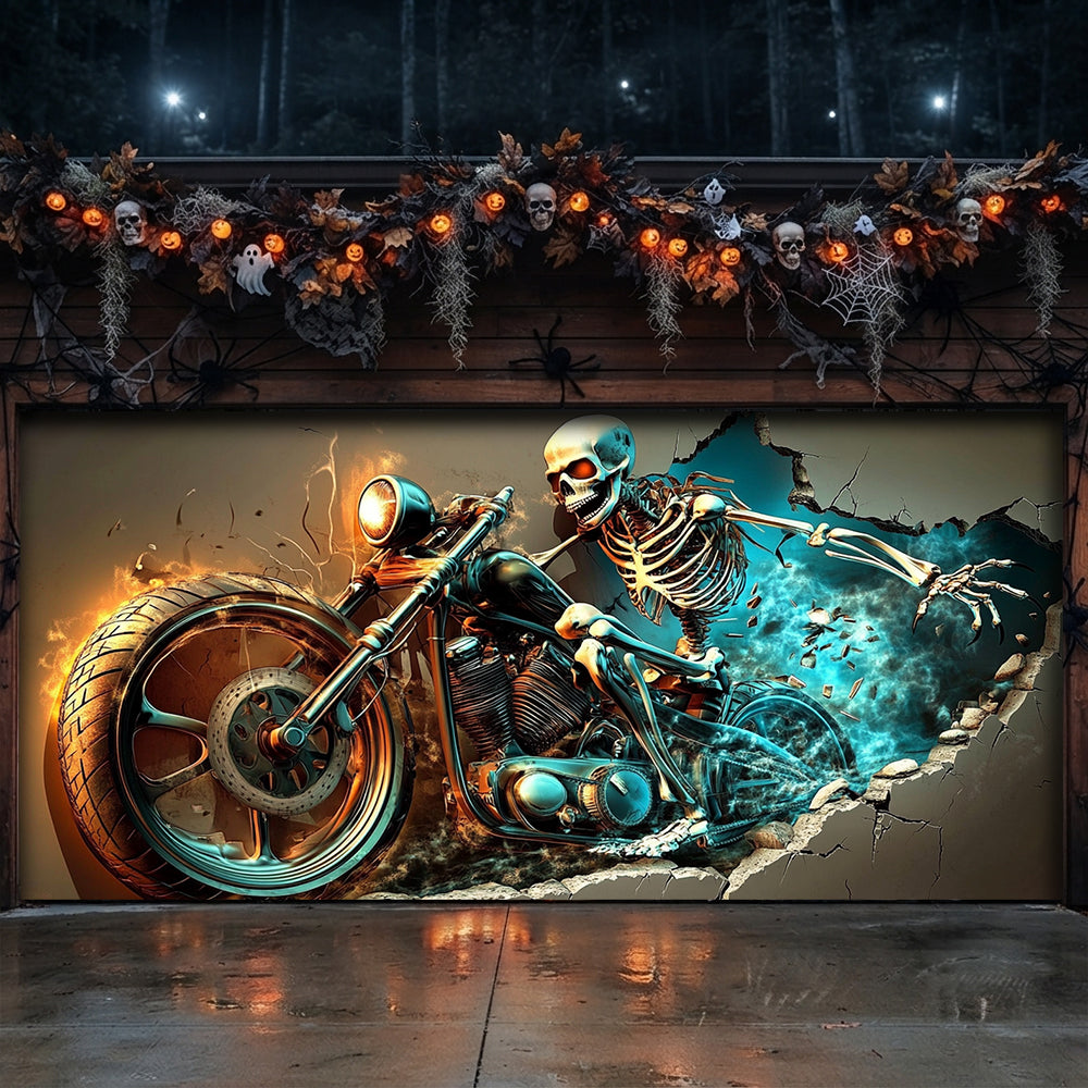 Lorva Halloween Garage Door Banner Decoration The Grim Biker
