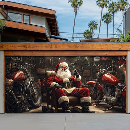 Lorva Christmas Garage Door Banner Decoration Santa’s Motorcycle Garage