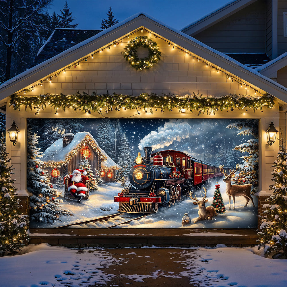 Lorva Christmas Garage Door Banner Decoration Winter Wonderland Christmas Train
